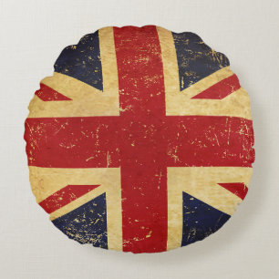 British Union Jack Flag Vintage Grunge Round Cushion