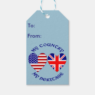 British USA Heart Flags Country Heritage Gift Tags