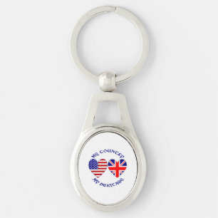 British USA Heart Flags Country Heritage Key Ring