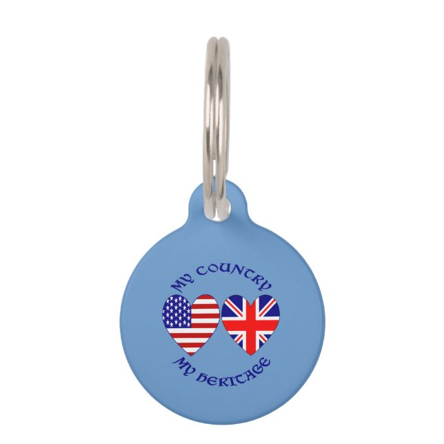 British USA Heart Flags Country Heritage Pet Tag (Front)