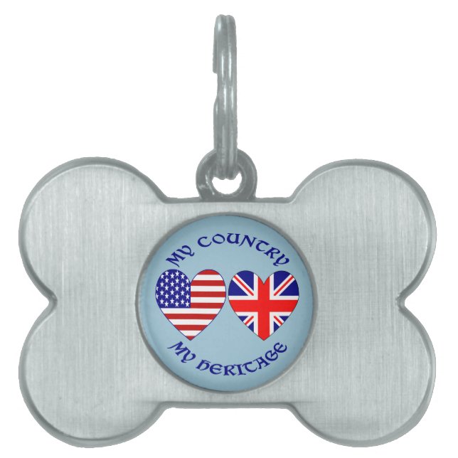 British USA Heart Flags Country Heritage Pet Tag (Front)