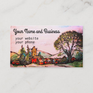 British Village Art Sketch in Watercolor Business Card