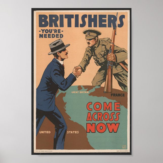 Britishers You're Needed World War One Propaganda  Poster (Front)