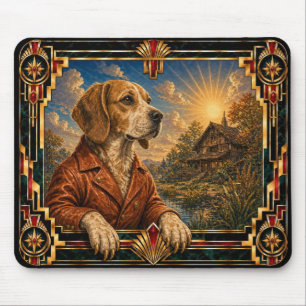 Brittany, Art Deco Dog Mouse Pad