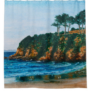 Brittany Beach Acrylic Painting, Tub Shower Curtain