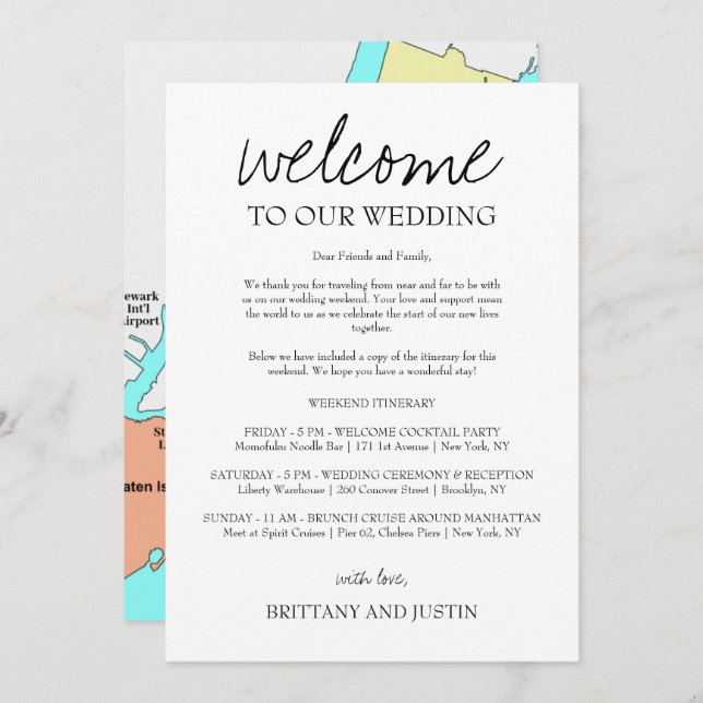 Brittany Calligraphy Welcome Letter & Map Invitation (Front/Back)