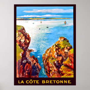 Brittany coastline, areal view, France, travel Poster