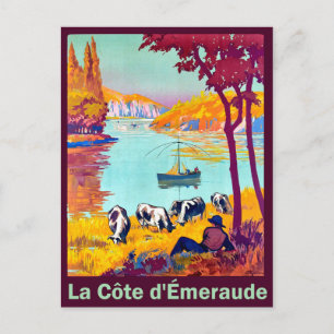 Brittany coastline, France, vintage travel Postcard