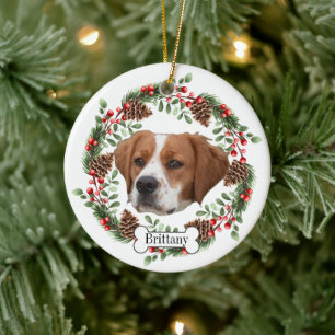 Brittany dog ceramic tree decoration