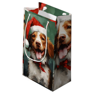 Brittany dog Christmas brush painting artwork Small Gift Bag