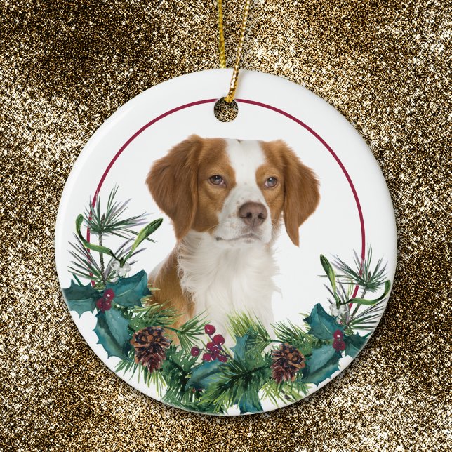 Brittany Dog Evergreen Wreath Ceramic Tree Decoration (Creator Uploaded)