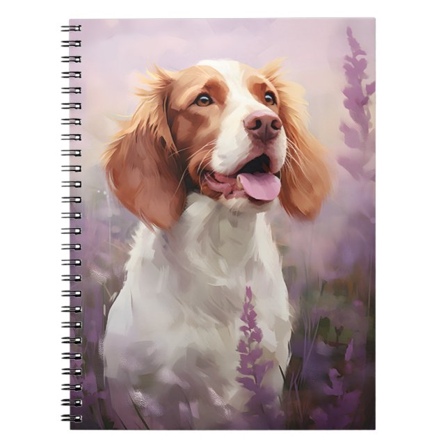 Brittany dog in Lavender field Notebook (Front)