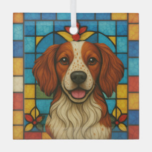 Brittany Dog "Stained Glass"  Glass Tree Decoration