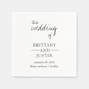 Brittany Elegant Modern Black White Cocktail Napkin