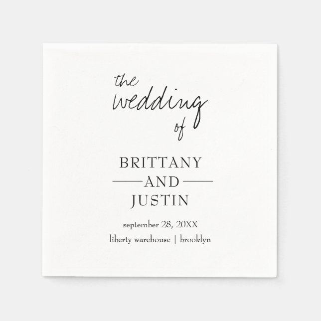 Brittany Elegant Modern Black White Cocktail Napkin (Front)