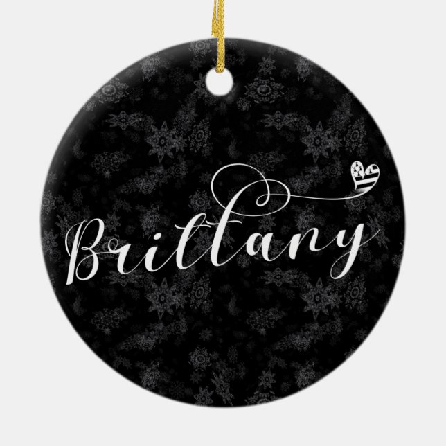 Brittany Flag in Heart, Breton Ceramic Tree Decoration (Back)