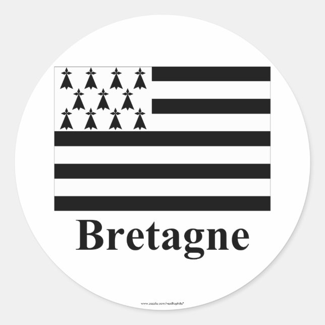 Brittany Flag with Name in French Classic Round Sticker (Front)