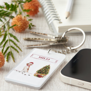 Brittany Funny Christmas Dog and Tree Key Ring