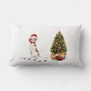 Brittany Funny Christmas Dog and Tree Lumbar Cushion
