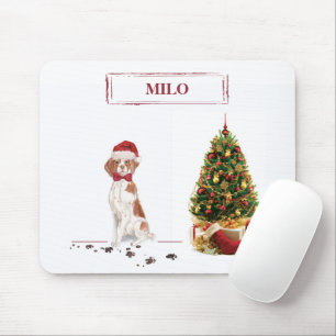 Brittany Funny Christmas Dog and Tree Mouse Pad