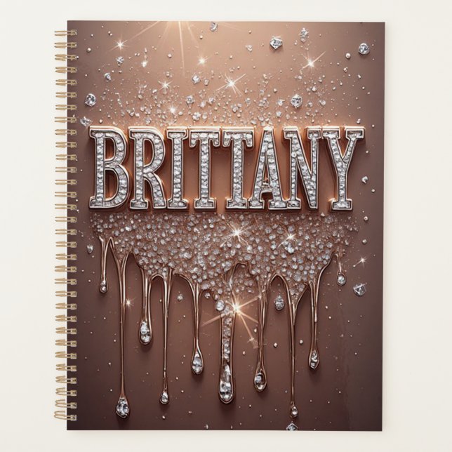 Brittany  Name In Rose Gold Dripping Glitter Planner (Front)
