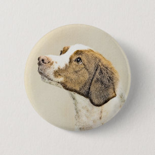 Brittany Painting - Cute Original Dog Art 6 Cm Round Badge