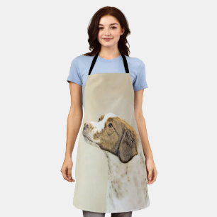 Brittany Painting - Cute Original Dog Art Apron