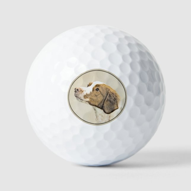 Brittany Painting - Cute Original Dog Art Golf Balls (Front)