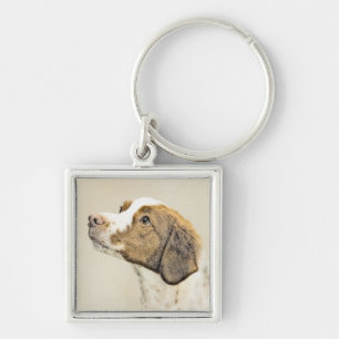 Brittany Painting - Cute Original Dog Art Key Ring