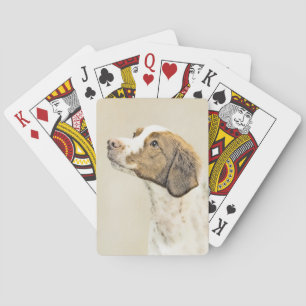 Brittany Painting - Cute Original Dog Art Playing Cards
