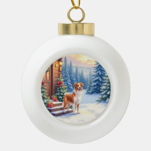 Brittany Rustic Cabin Christmas Winter Art Ceramic Ball Christmas Ornament