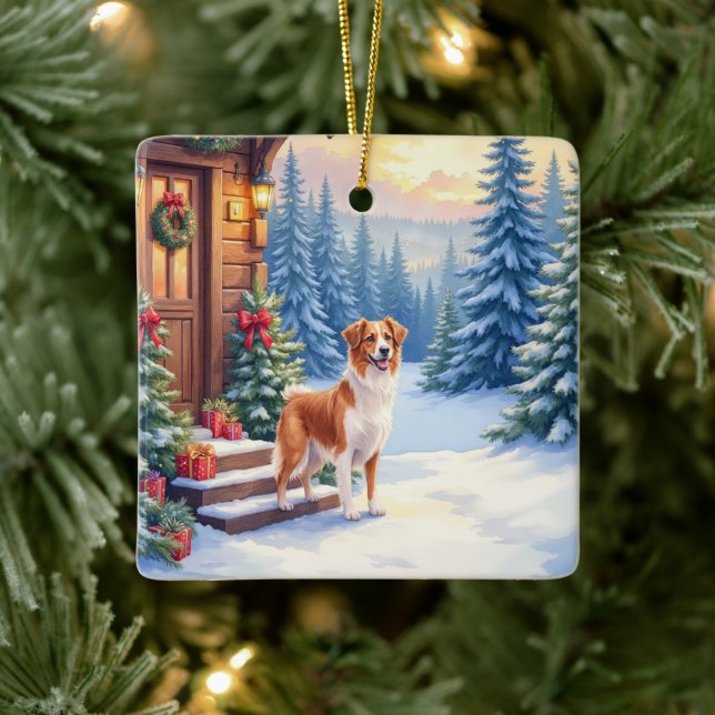 Brittany Rustic Cabin Christmas Winter Art Ceramic Ornament (Tree)