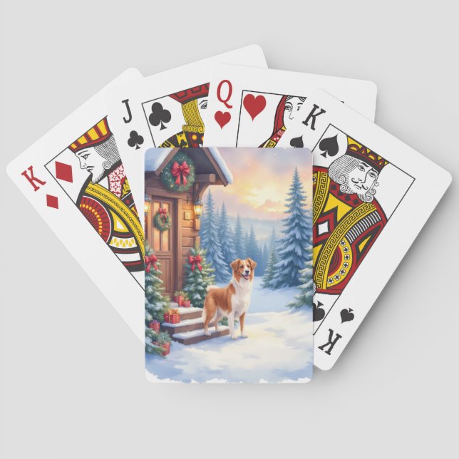 Brittany Rustic Cabin Christmas Winter Art Playing Cards (Back)