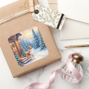 Brittany Rustic Cabin Christmas Winter Art Square Sticker