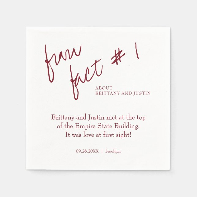 Brittany Simple Burgundy Fun Fact #1 Wedding Napkin (Front)