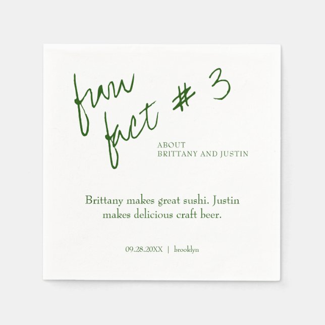 Brittany Simple Emerald Green Fun Fact #3 Wedding Napkin (Front)