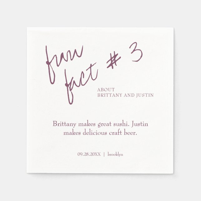 Brittany Simple Plum Purple Fun Fact #3 Wedding Napkin (Front)