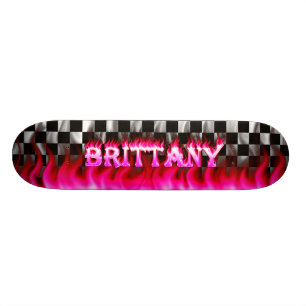 Brittany skateboard pink fire and flames design.