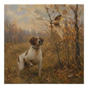 Brittany Spaniel and woodcock Poster