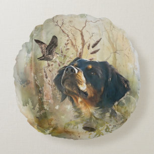 Brittany Spaniel and woodcock Round Cushion