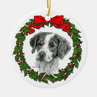 Brittany Spaniel Art by Glenda S. Harlan Ceramic Tree Decoration