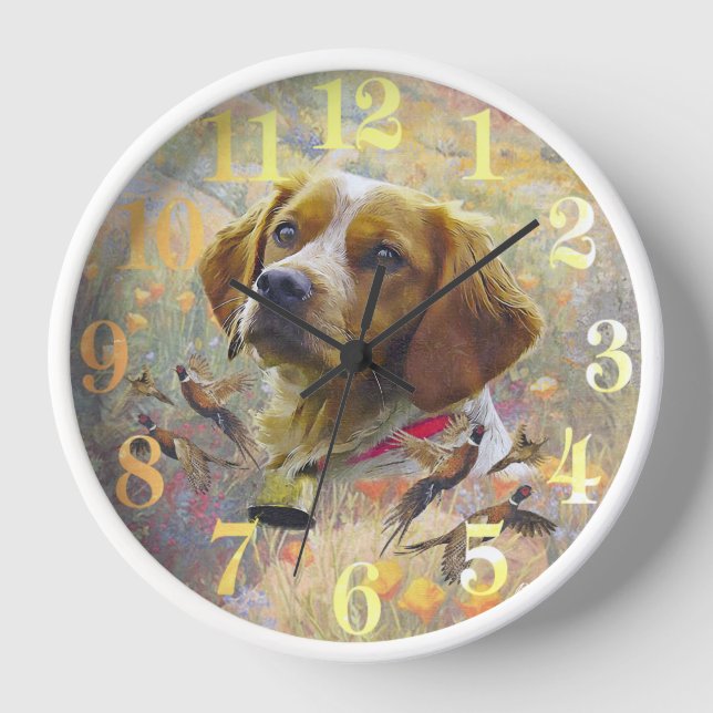 Brittany Spaniel Art , Pheasant hunting Clock (Front)