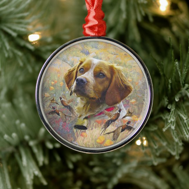 Brittany Spaniel Art , Pheasant hunting Metal Tree Decoration (Tree)