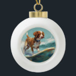 Brittany Spaniel Beach Surfing Painting  Ceramic Ball Christmas Ornament<br><div class="desc">Immerse yourself in the playful world of canine adventure with this captivating painting. A spirited dog takes to the waves, skilfully riding the surf on a sun-kissed beach. The vibrant artwork beautifully captures the essence of beachside excitement as the dog fearlessly rides the waves, embodying the spirit of fun and...</div>