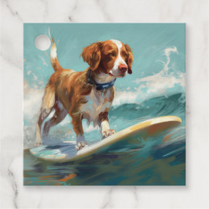 Brittany Spaniel Beach Surfing Painting Favour Tags