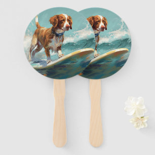 Brittany Spaniel Beach Surfing Painting Hand Fan