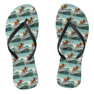 Brittany Spaniel Beach Surfing Painting  Jandals