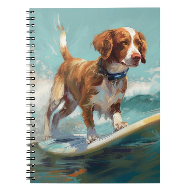 Brittany Spaniel Beach Surfing Painting  Notebook (Front)