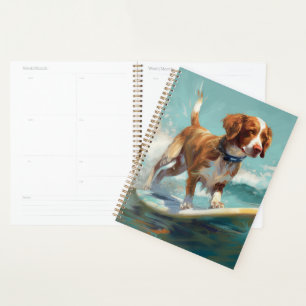Brittany Spaniel Beach Surfing Painting Planner