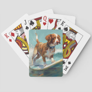 Brittany Spaniel Beach Surfing Painting Playing Cards